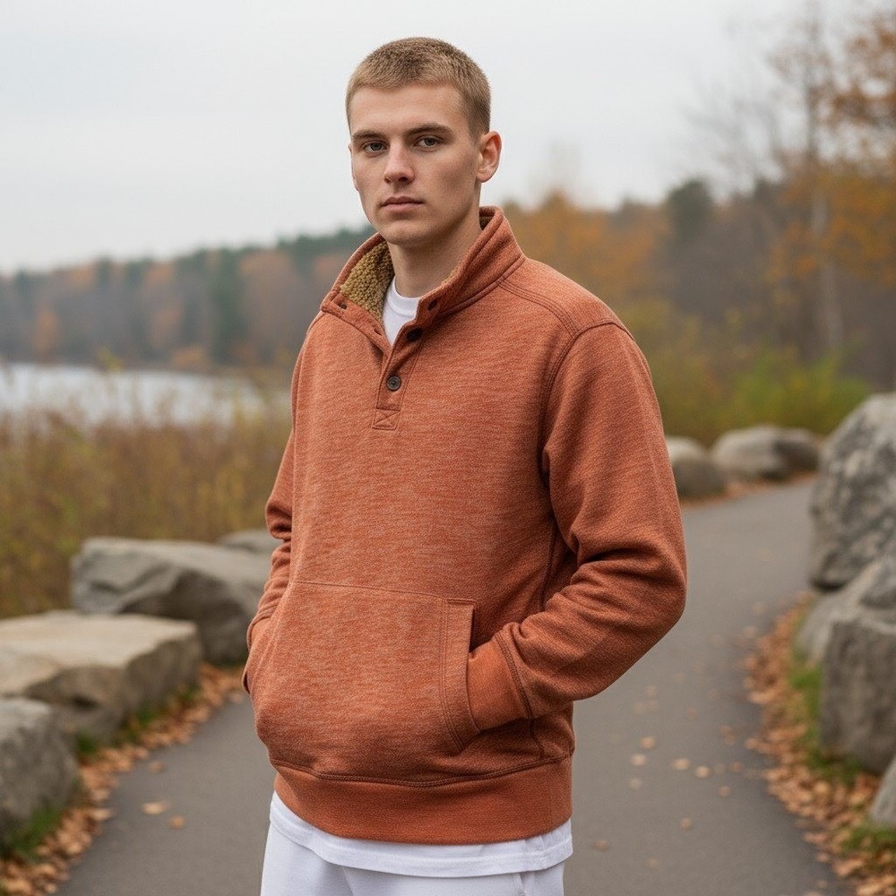 GH Bass Co Sweatshirt Mens M Pullover Orange Fleece Lined Outdoor Casual Good